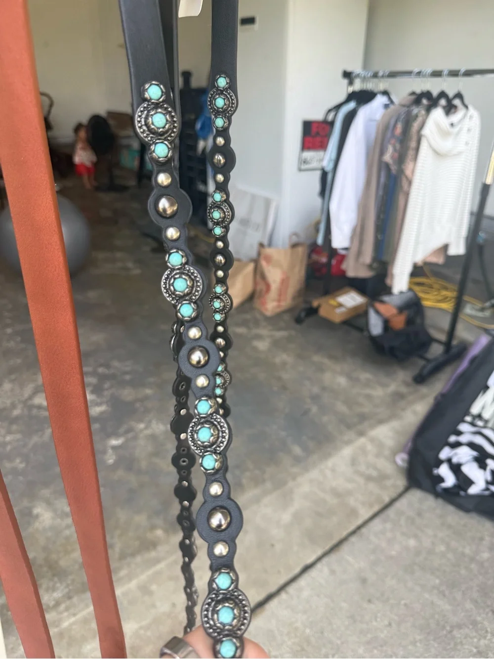Women’s Black Leather Western-Inspired Turquoise Studded Belt